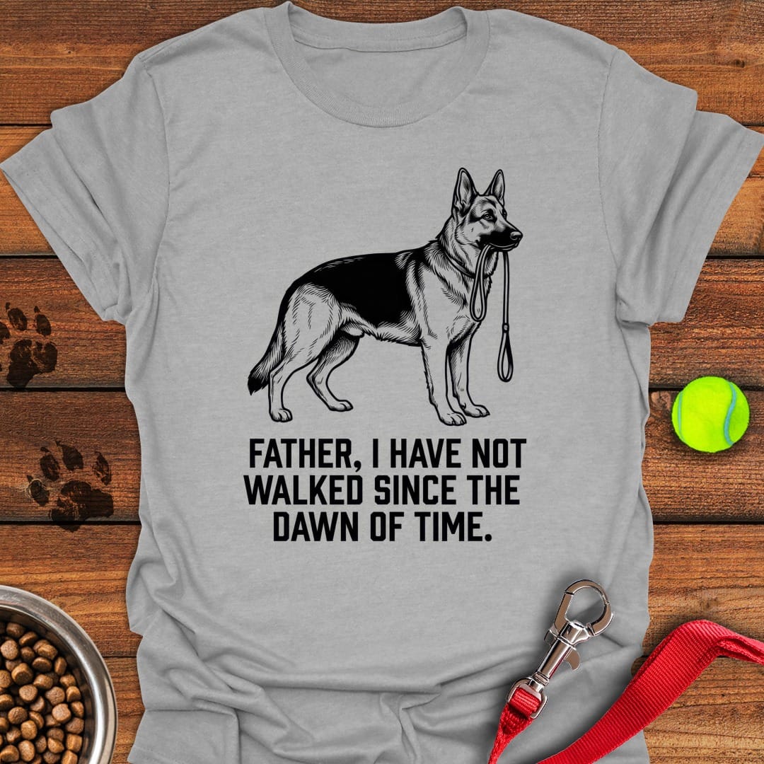 Father Walking German Shepherd Sport Grey
