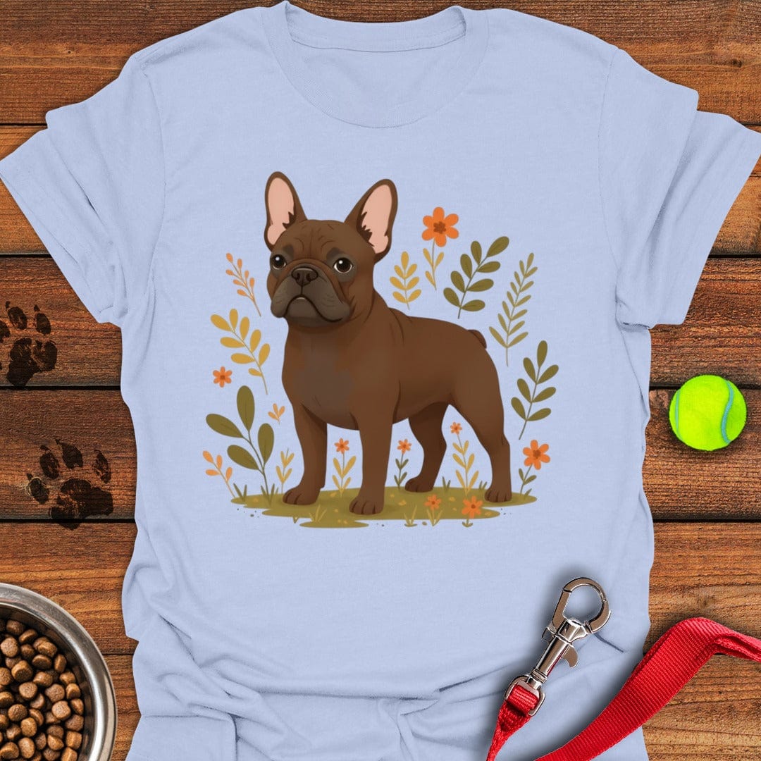French Bulldog Chocolate Coat Flower Light Blue