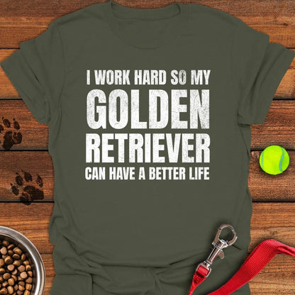 I Work For My Golden Retriever T-Shirt Military Green