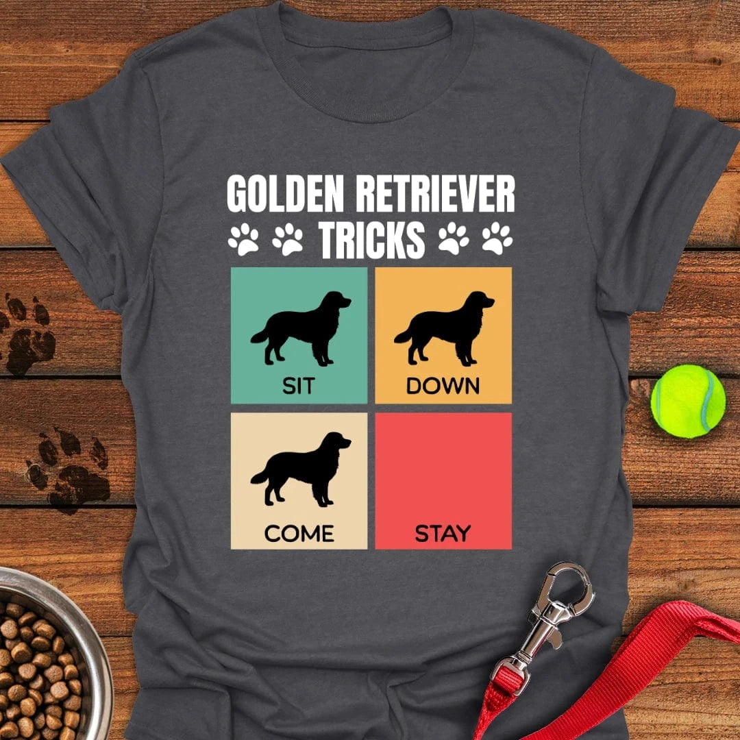 Golden Retriever Tricks T-Shirt Dark Heather