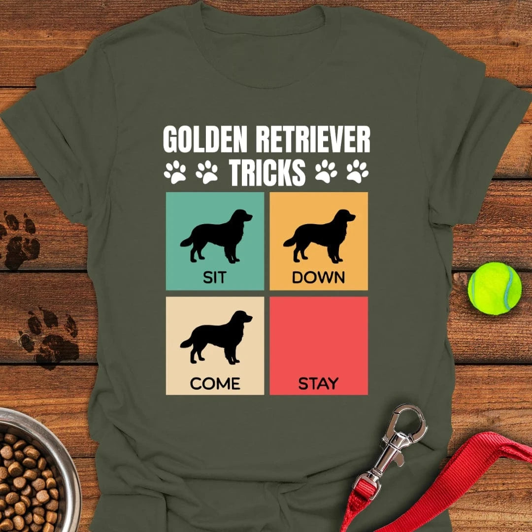Golden Retriever Tricks T-Shirt Military Green