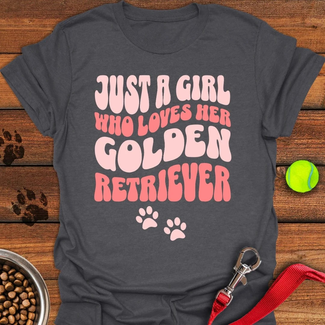 A Girl Who Loves Her Golden Retriever T-Shirt Dark Heather
