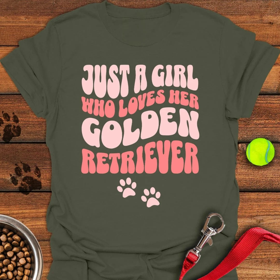 A Girl Who Loves Her Golden Retriever T-Shirt Military Green