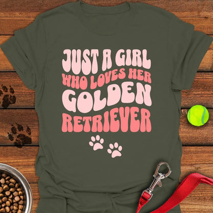 A Girl Who Loves Her Golden Retriever T-Shirt Military Green