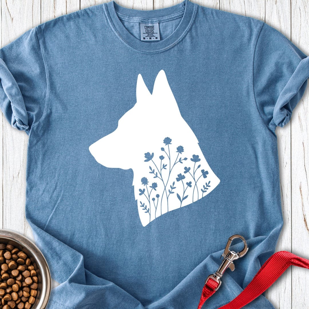 German Shepherd Flowers Premium Tee Blue Jean