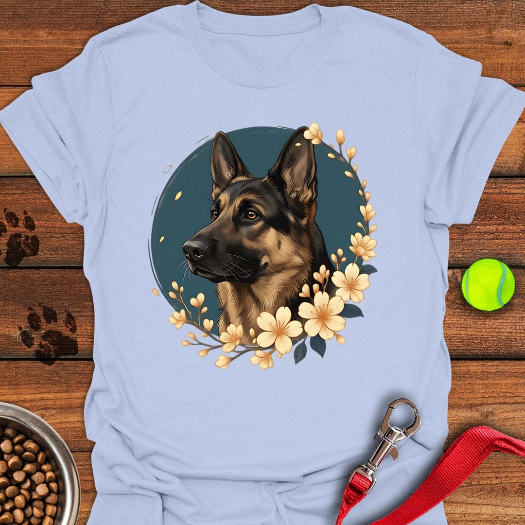 German Shepherd Flowers Light Blue