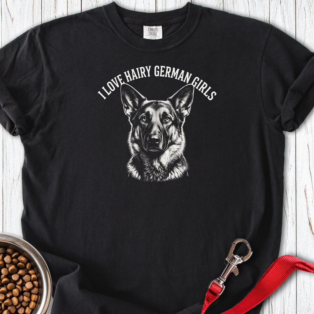 German Shepherd Hairy Girls Premium Tee Black