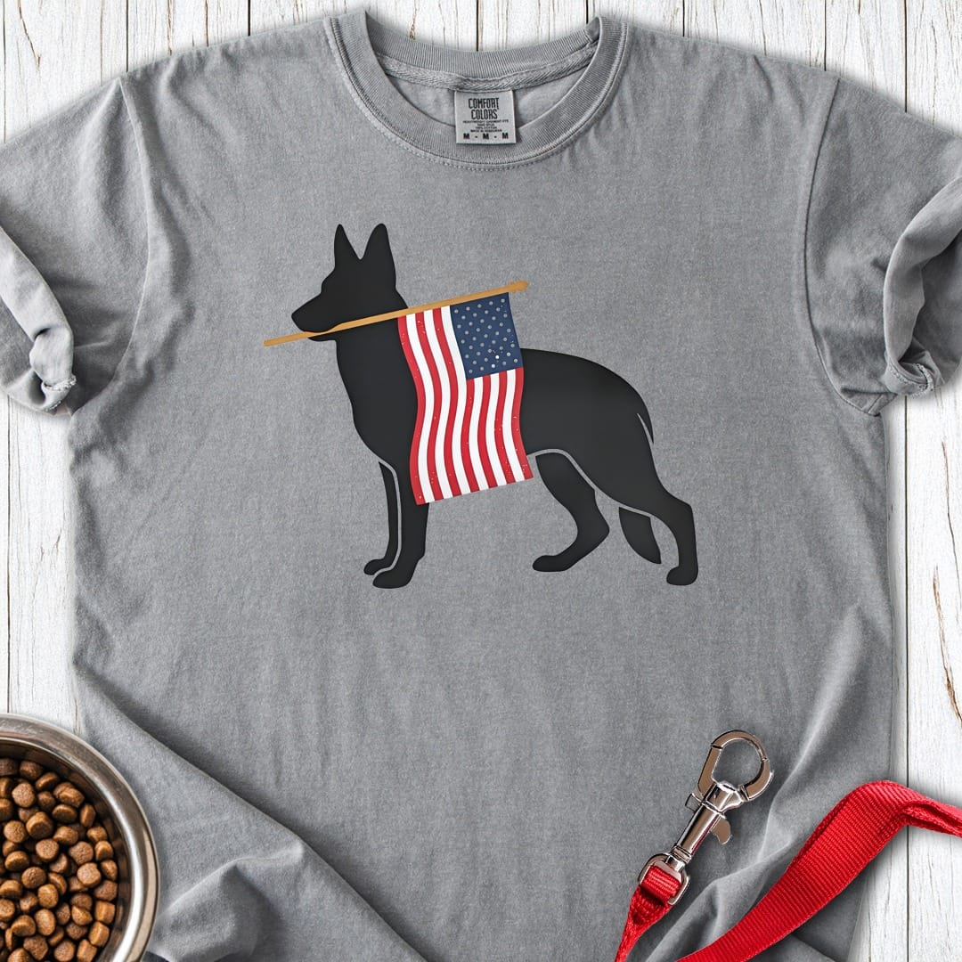 German Shepherd USA Flag Premium Tee Grey