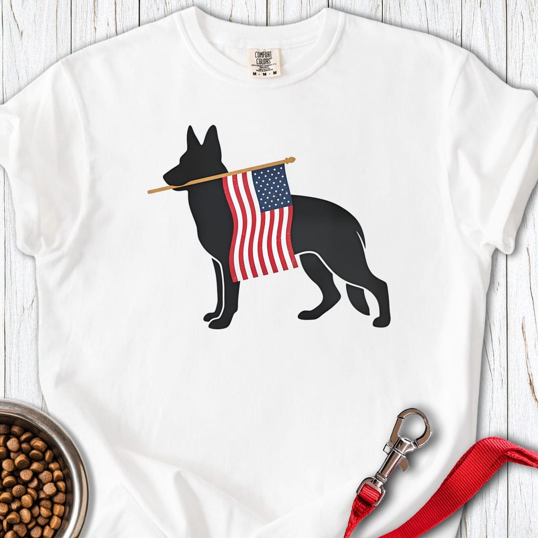 German Shepherd USA Flag Premium Tee White