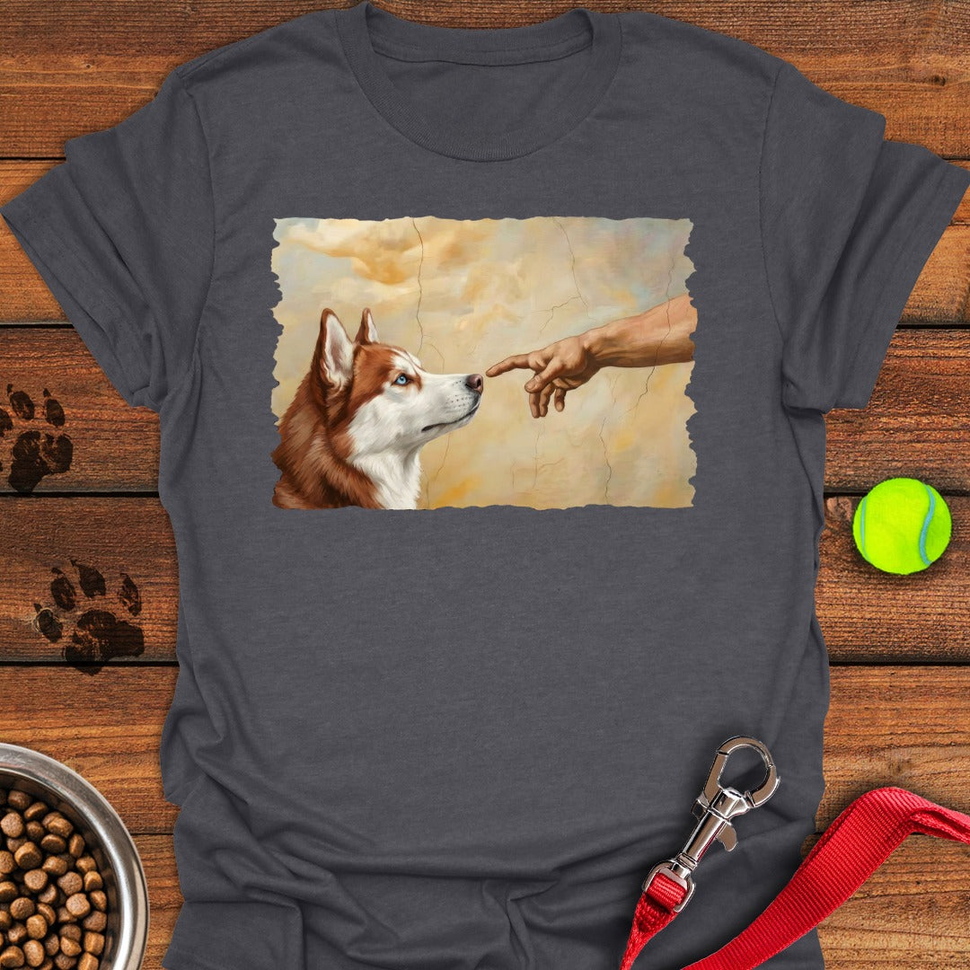 God Creates Red and White Husky Dark Heather