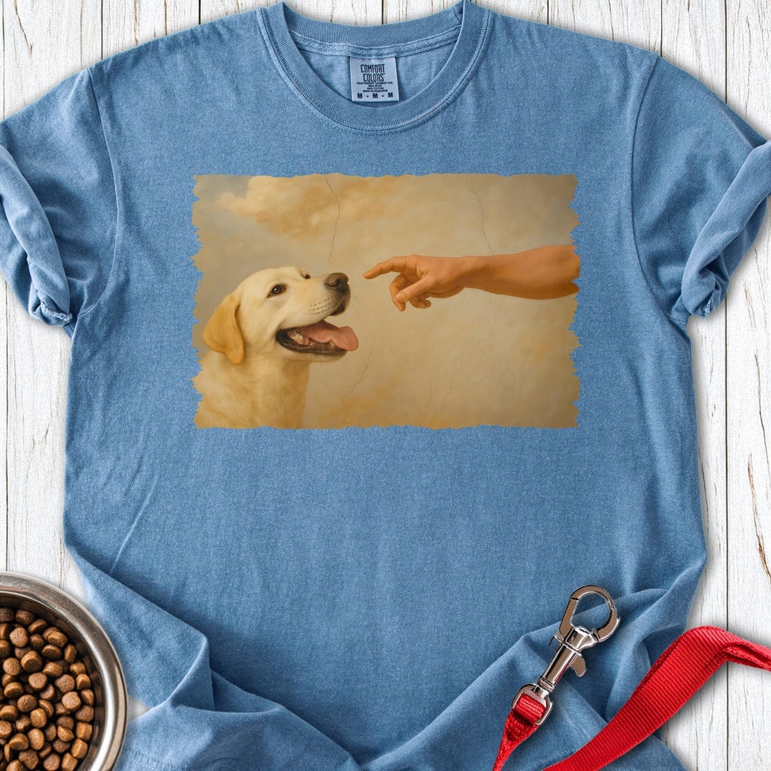 God Creates Yellow Lab Premium Tee Blue Jean