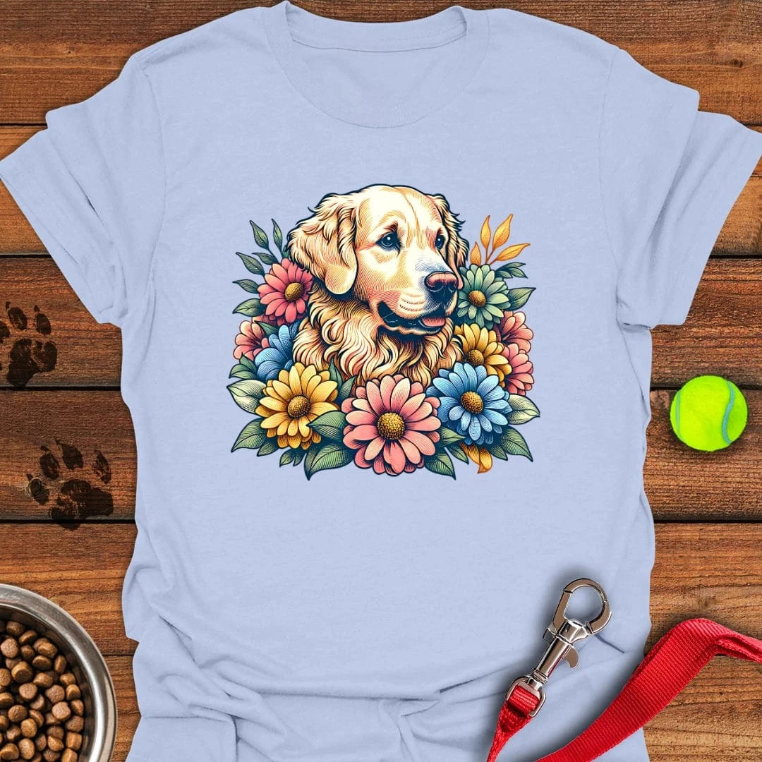 Golden Retriever Flower T-Shirt Light Blue