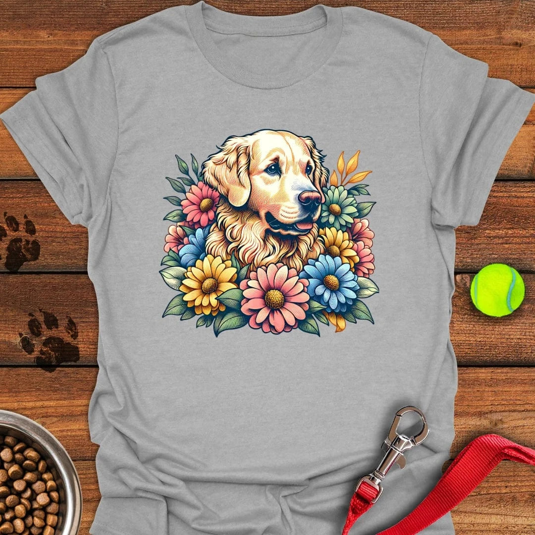 Golden Retriever Flower T-Shirt Sport Grey