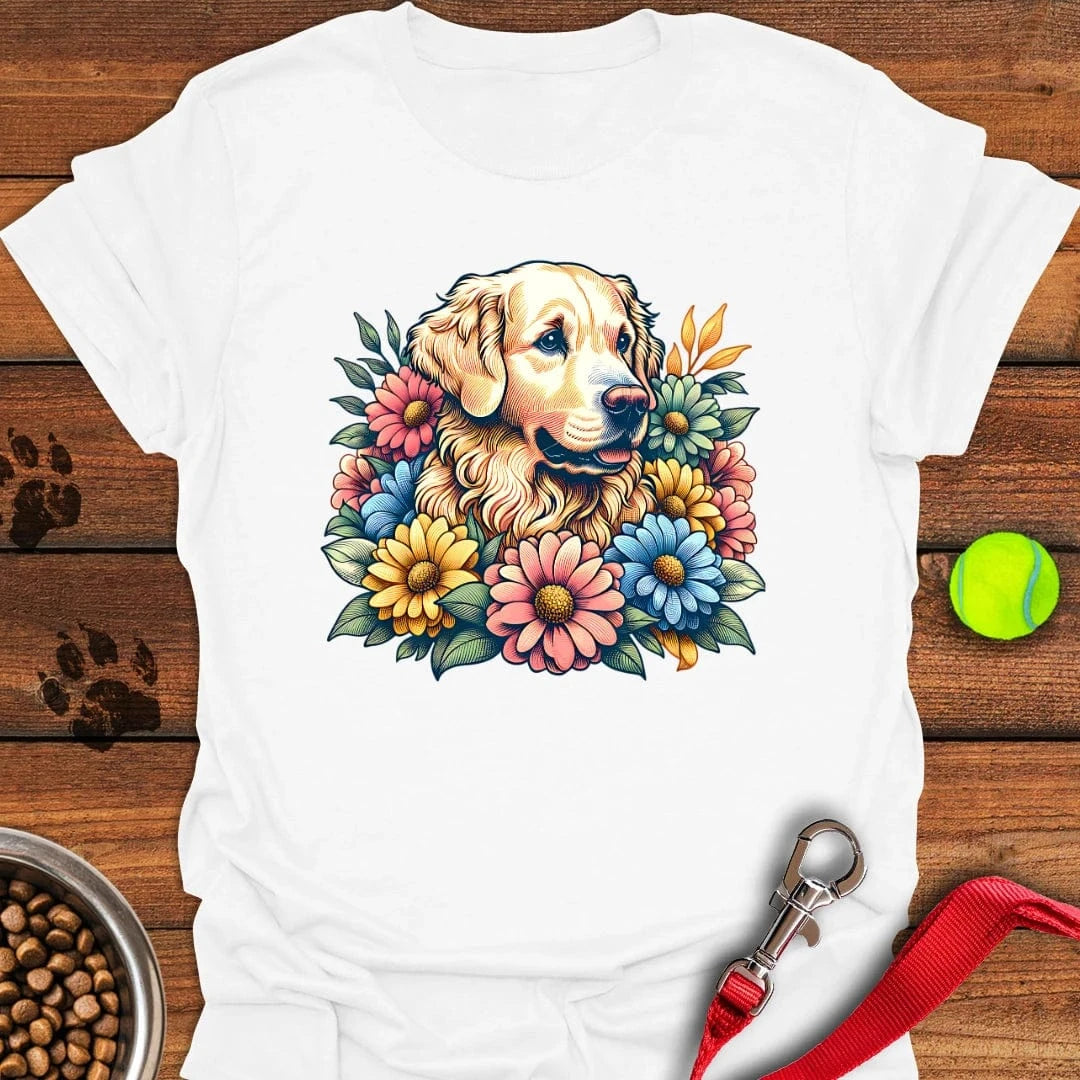Golden Retriever Flower T-Shirt White