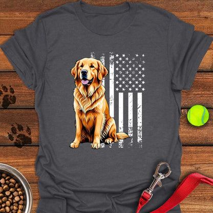 Golden Retriever USA Flag T-Shirt Dark Heather