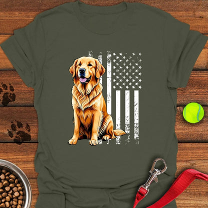 Golden Retriever USA Flag T-Shirt Military Green