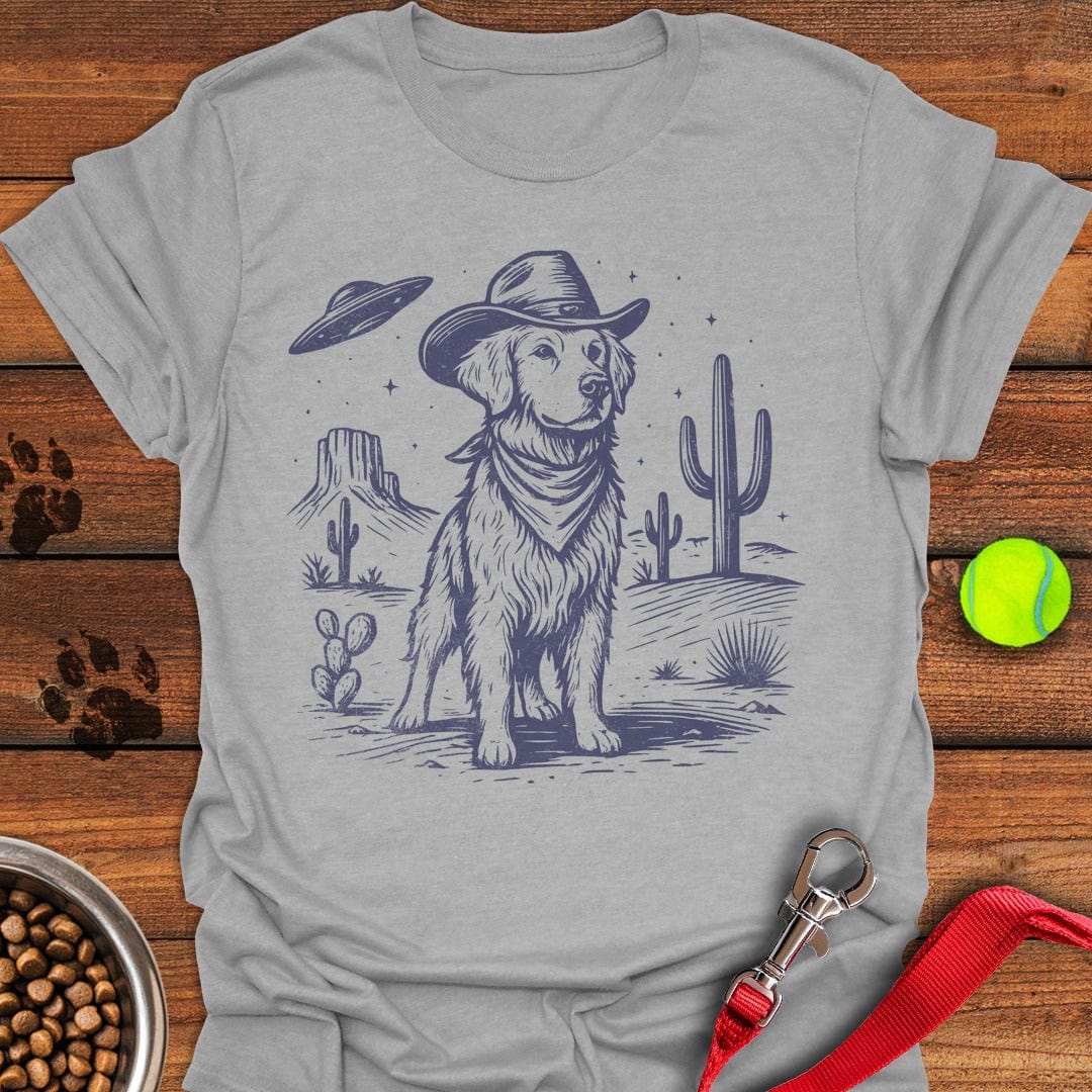 Golden Retriever Cowboy UFO T-Shirt Sport Grey