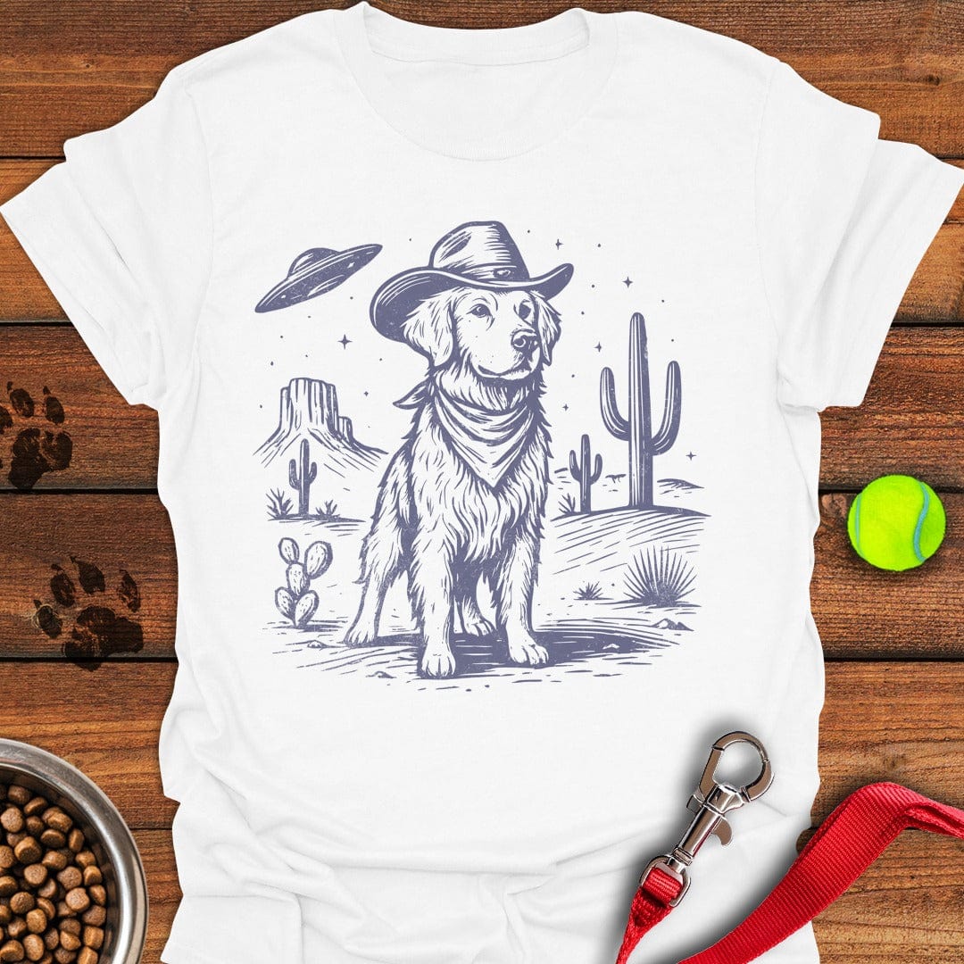 Golden Retriever Cowboy UFO T-Shirt White