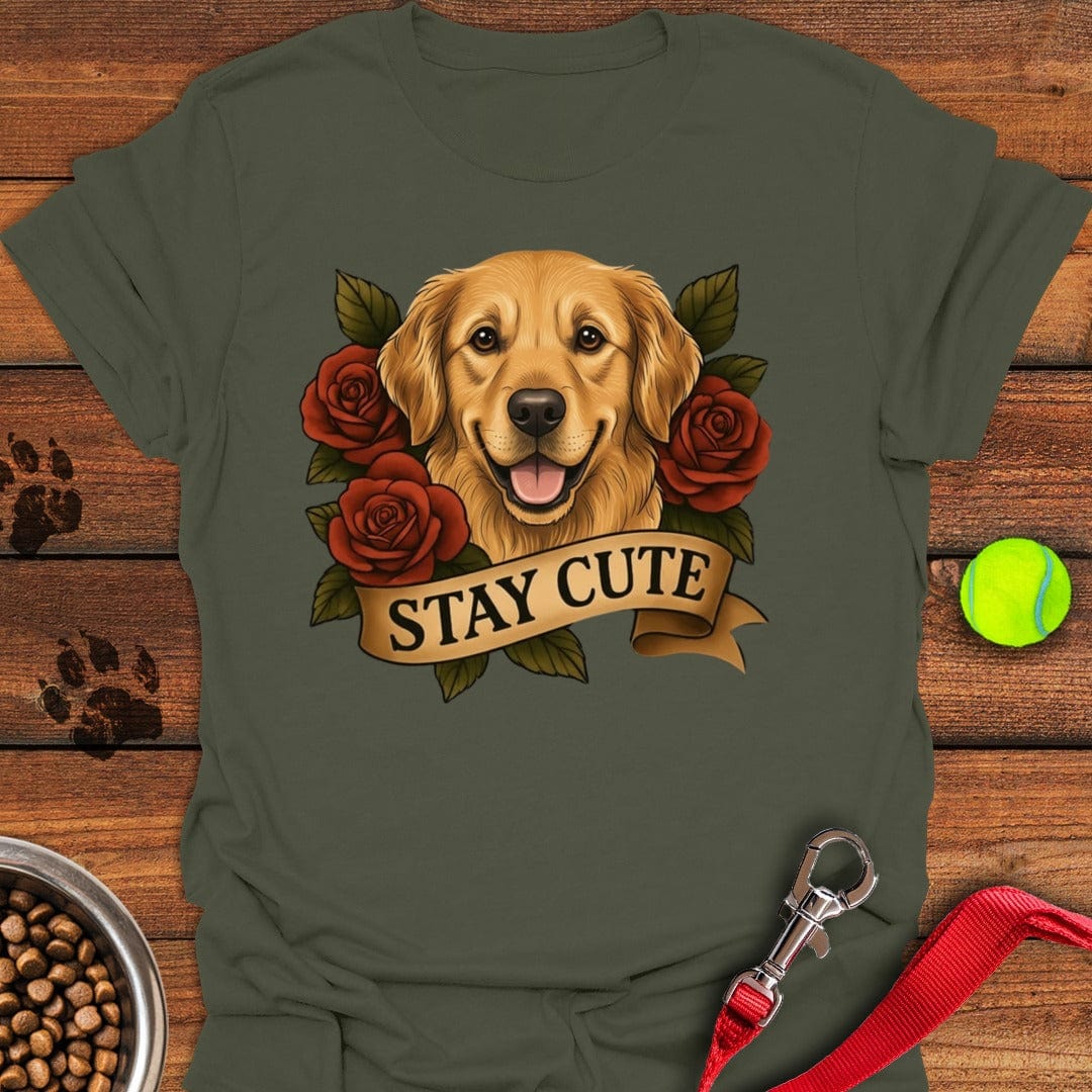 Golden Retriever Tattoo T-Shirt Military Green