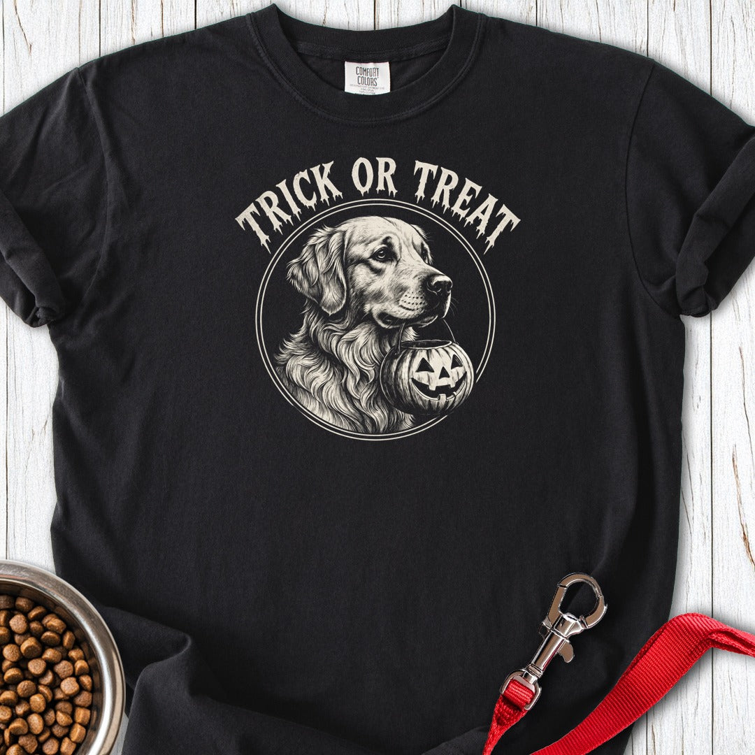 Golden Retriever Trick or Treat Halloween Premium Tee Black