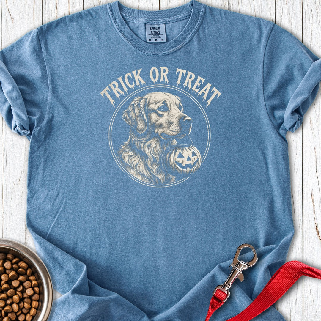 Golden Retriever Trick or Treat Halloween Premium Tee Blue Jean