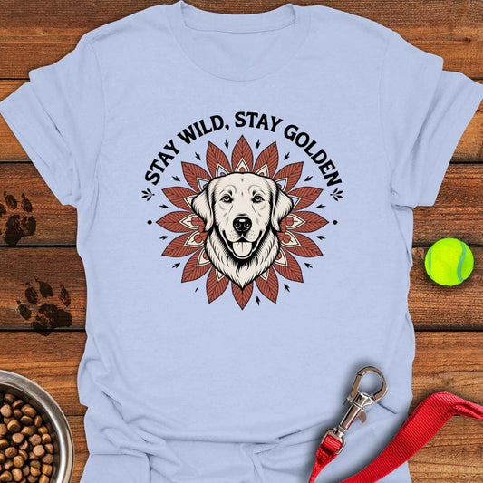 Golden Retriever Flower T-Shirt Light Blue
