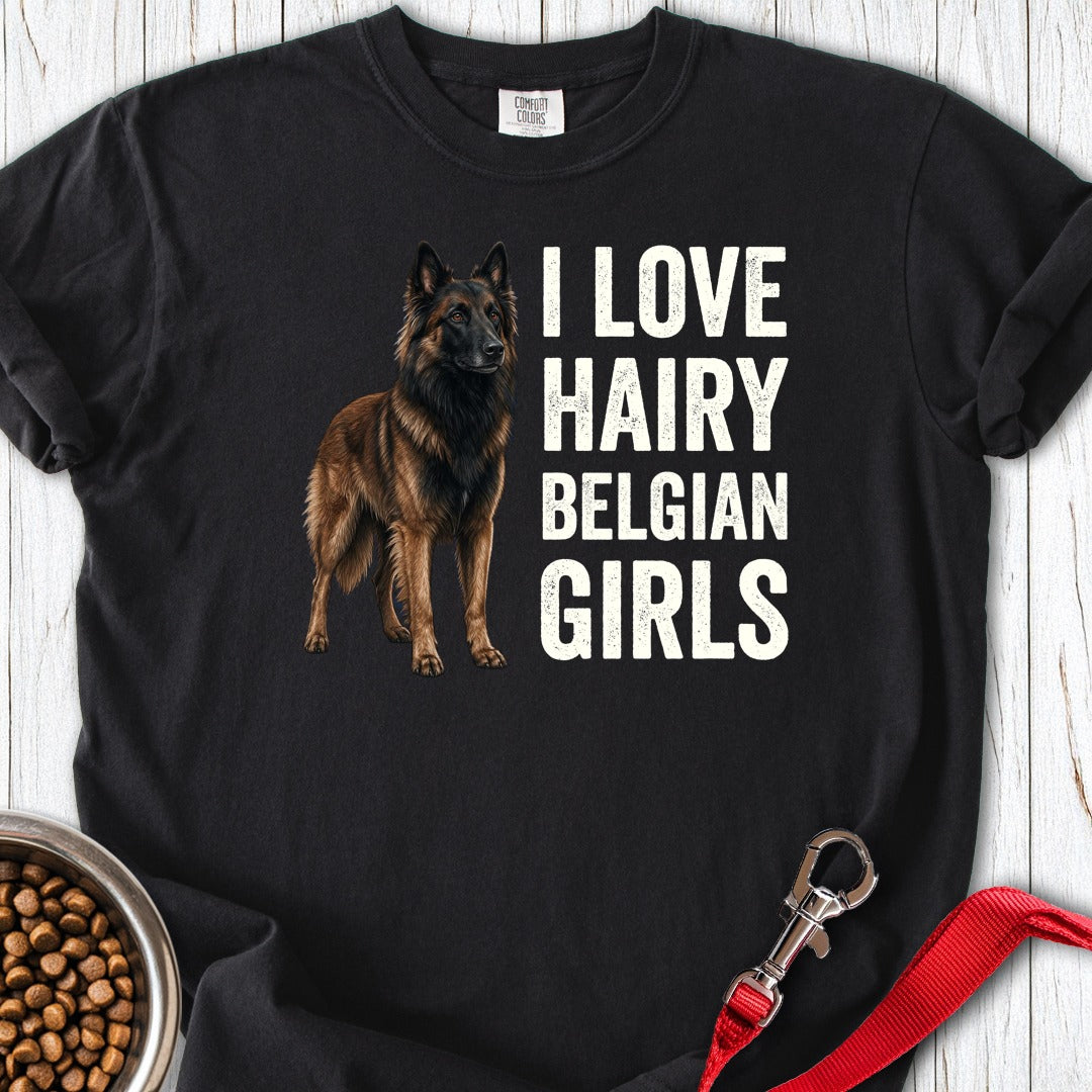Hairy Belgian Tervuren Girls Premium Tee Black