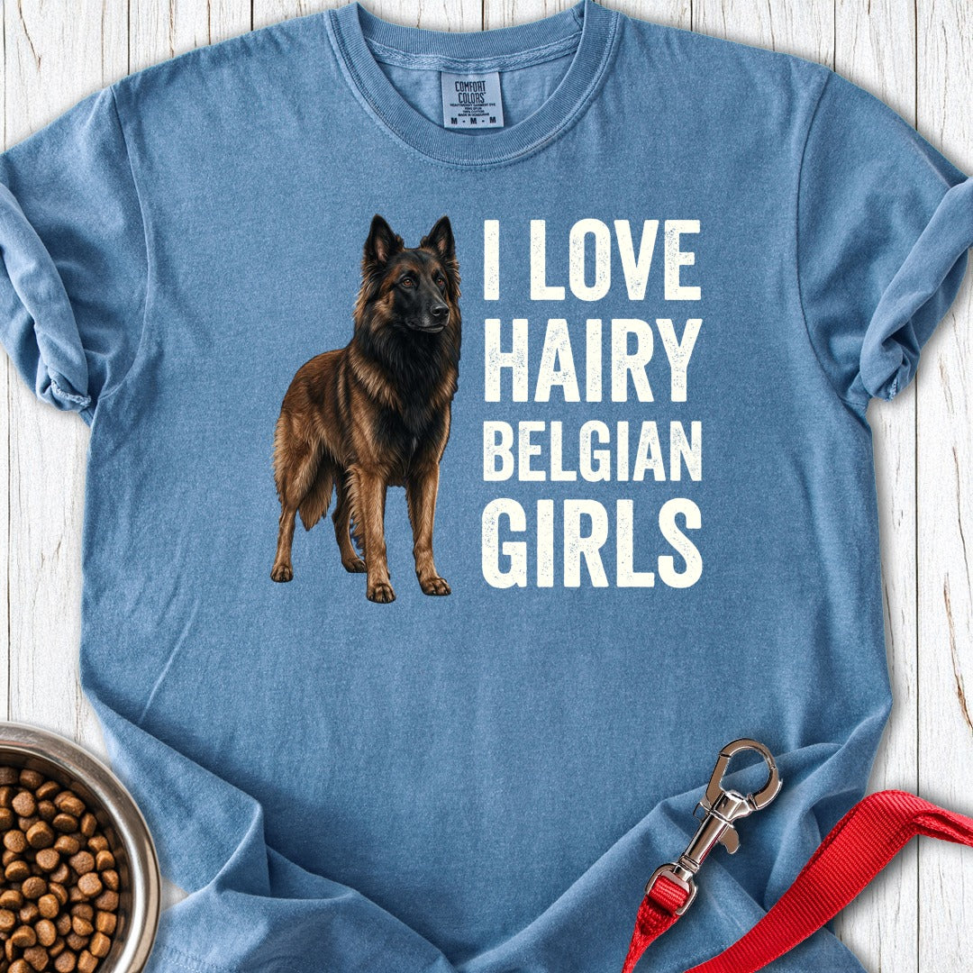 Hairy Belgian Tervuren Girls Premium Tee Blue Jean