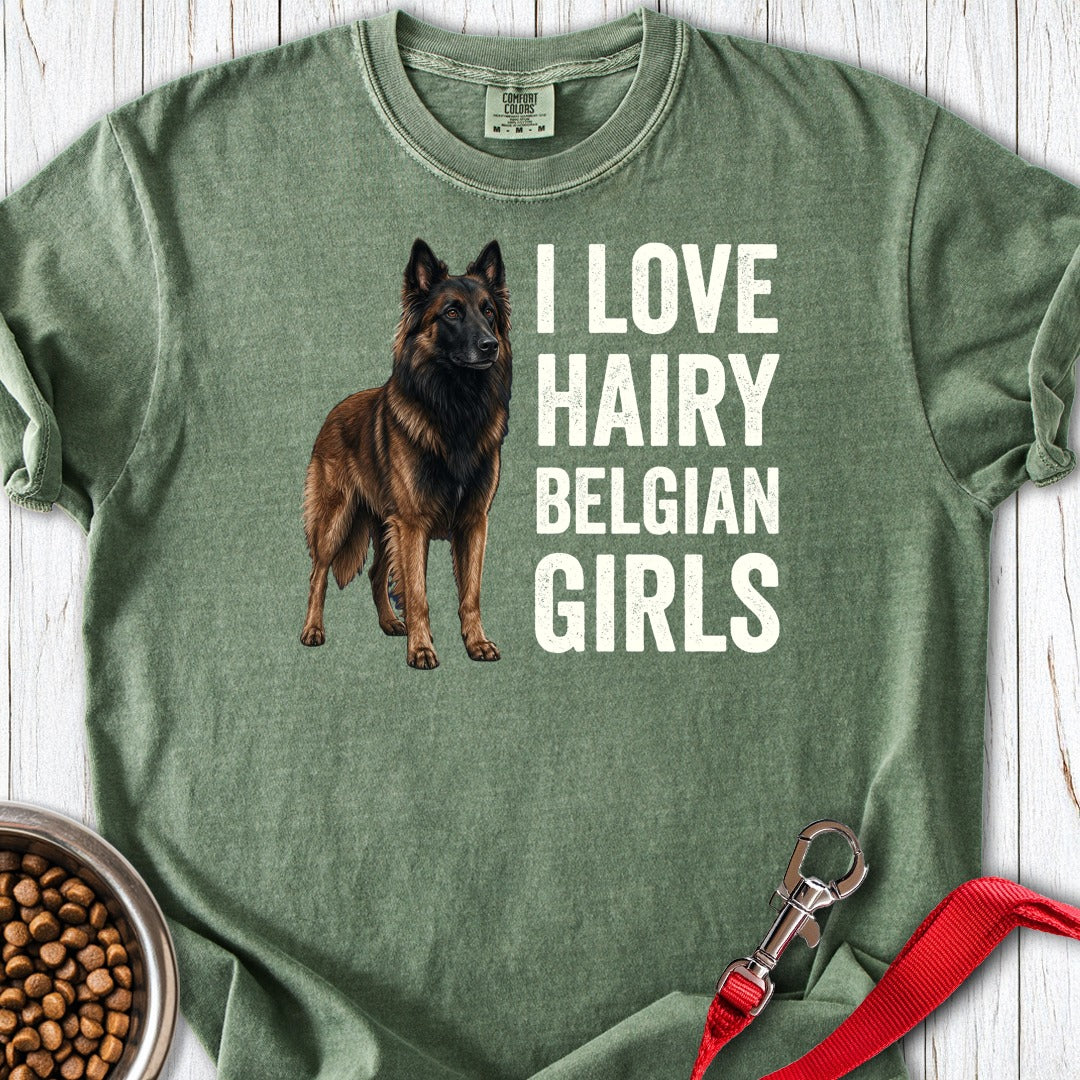 Hairy Belgian Tervuren Girls Premium Tee Moss