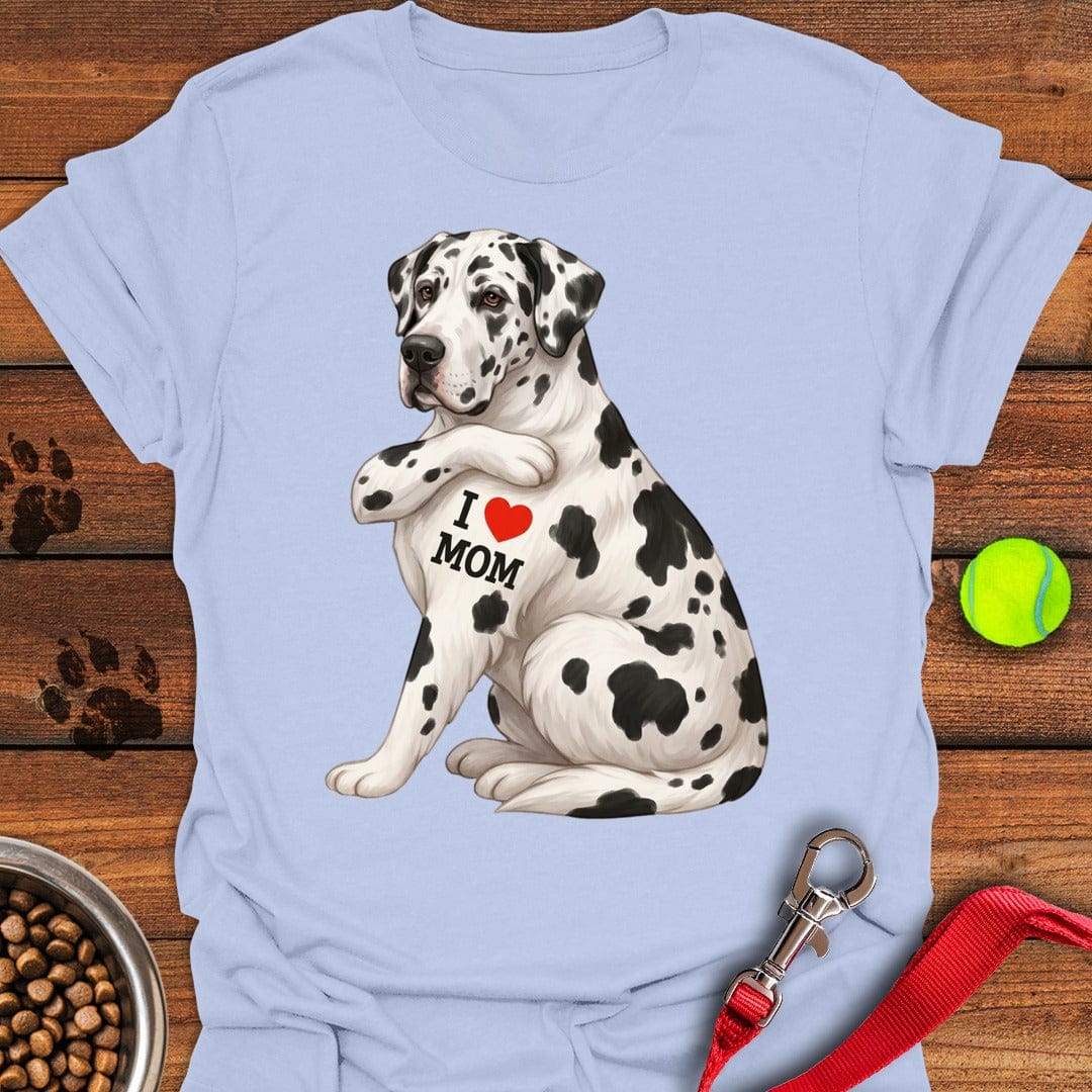 Harlequin Great Dane I Love Mom Light Blue