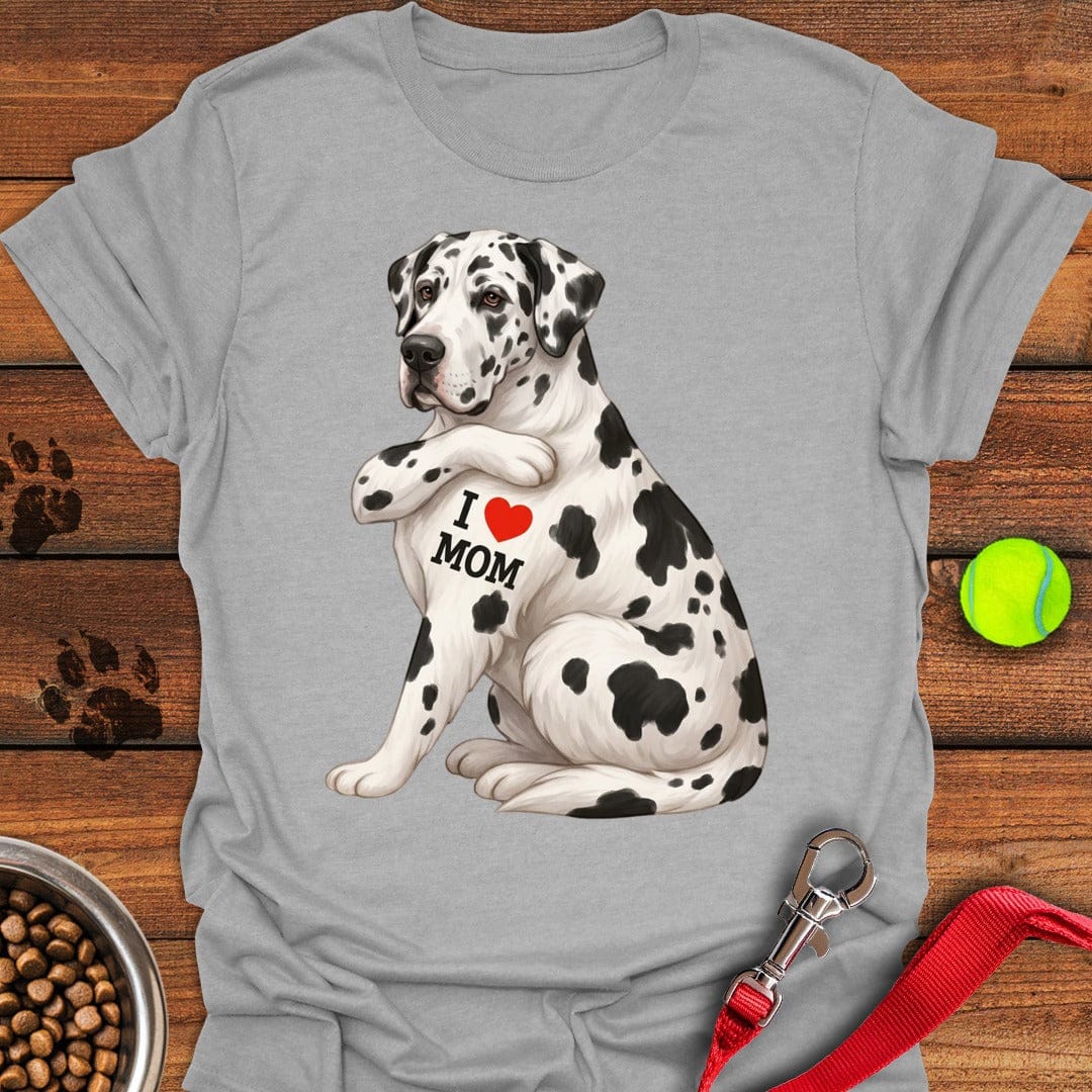 Harlequin Great Dane I Love Mom Sport Grey