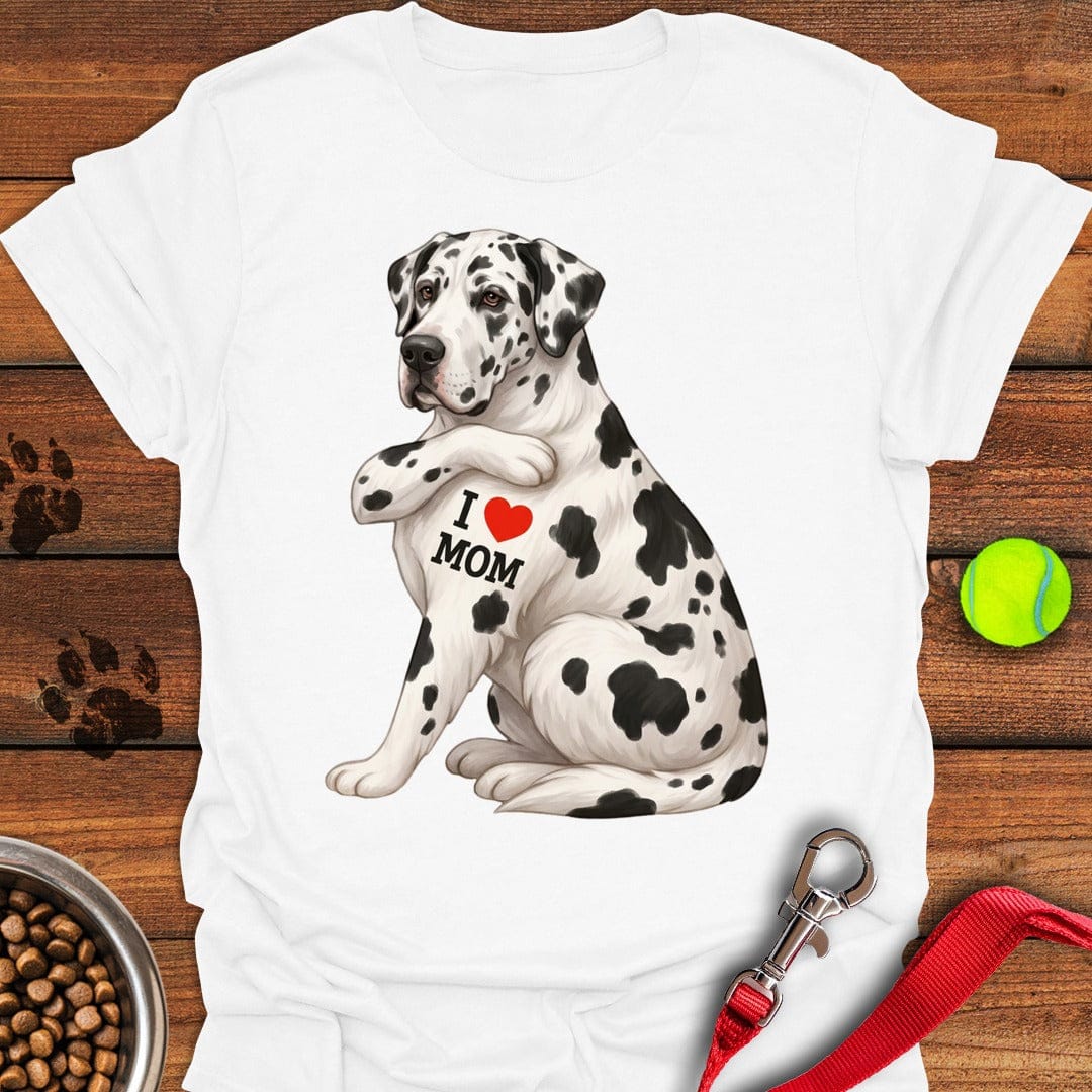 Harlequin Great Dane I Love Mom White