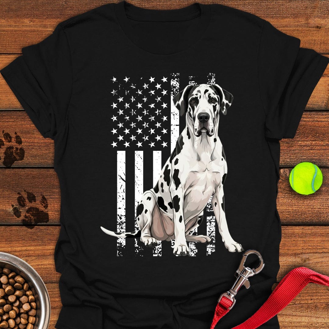 Harlequin Great Dane USA Flag Black