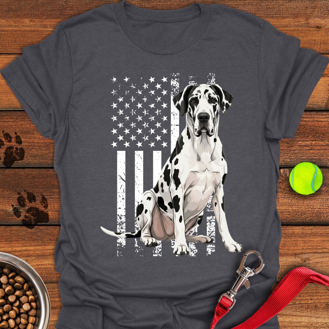 Harlequin Great Dane USA Flag Dark Heather