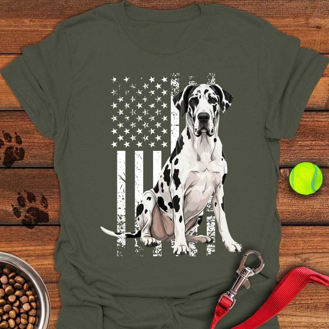 Harlequin Great Dane USA Flag Military Green