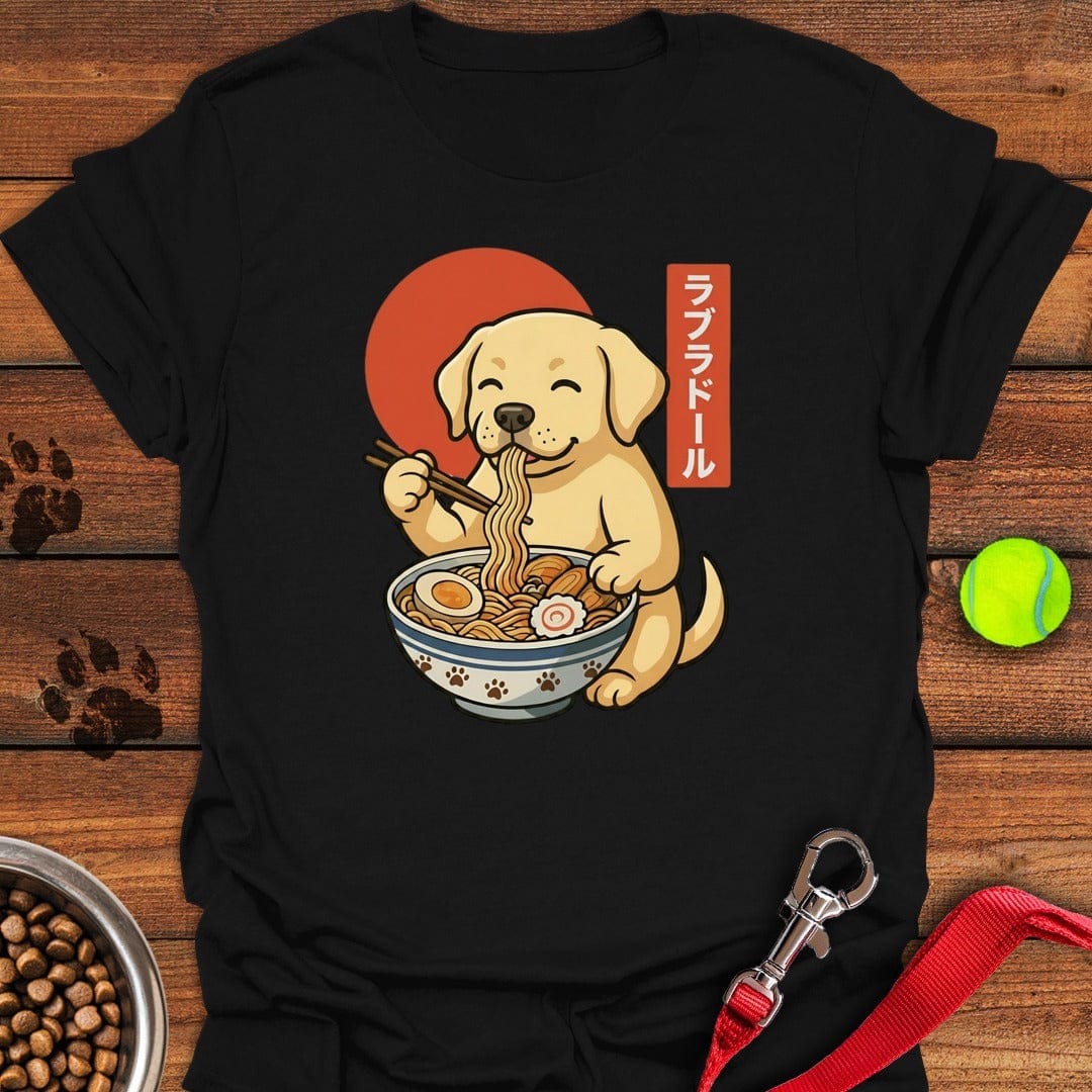 Lab Puppy Eating Ramen Black