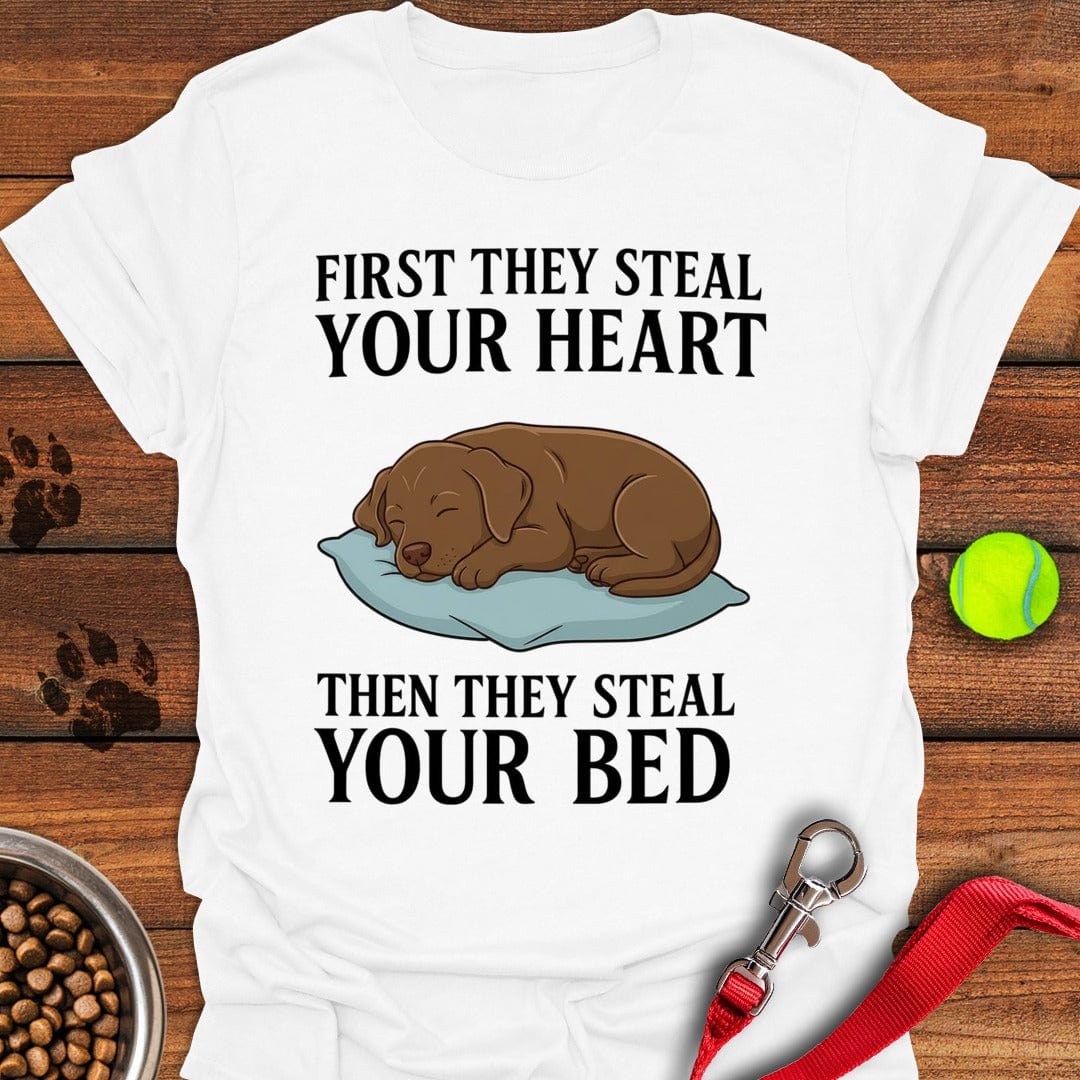 Labrador Stealing Bed White