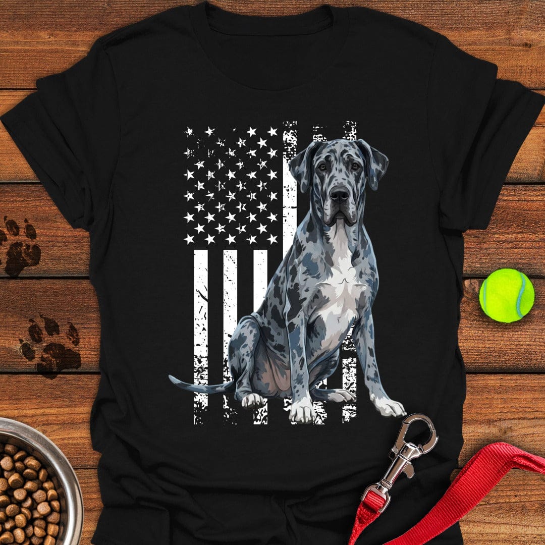 Merle Great Dane USA Flag Black