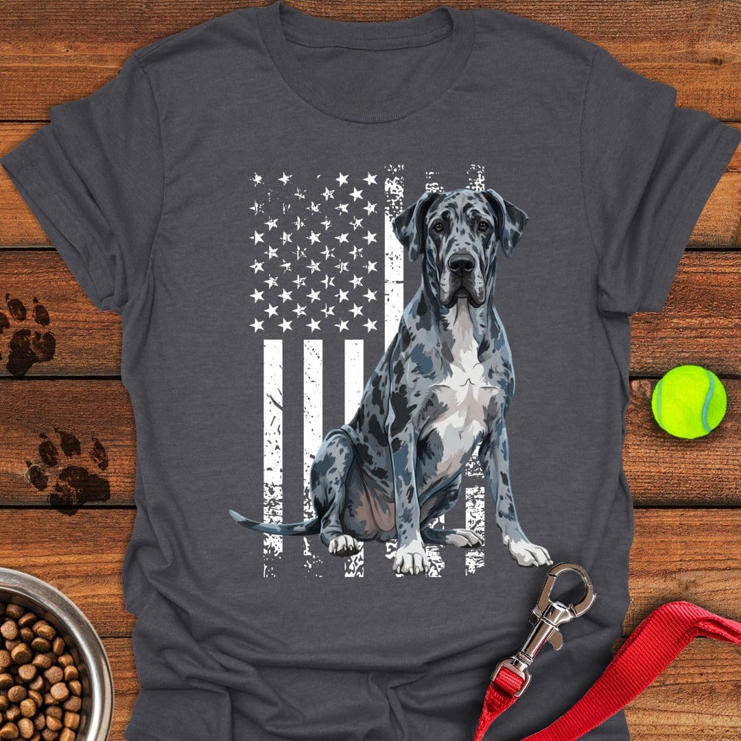 Merle Great Dane USA Flag Dark Heather