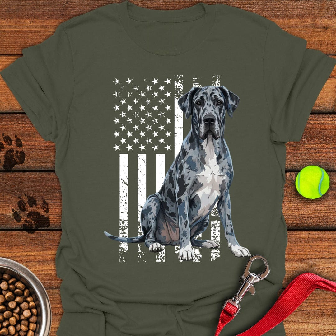 Merle Great Dane USA Flag Military Green