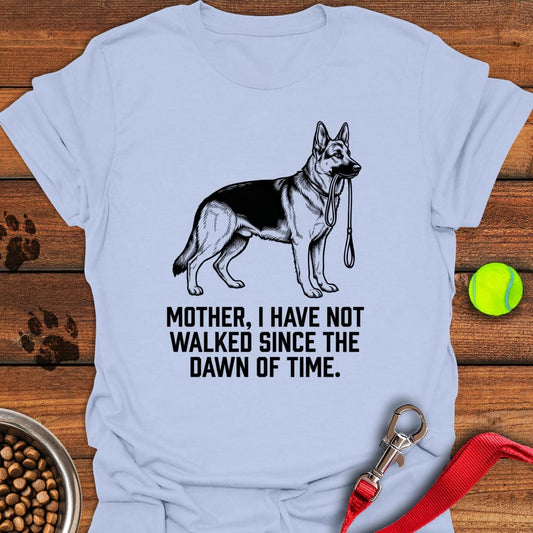 Mother Walking German Shepherd Light Blue