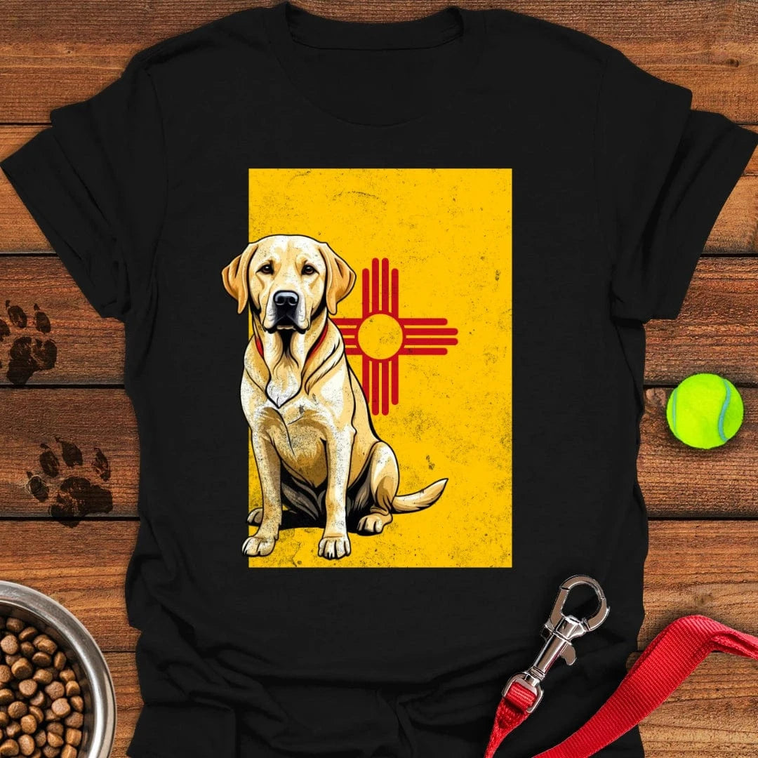 Yellow Labrador New Mexico Flag T-Shirt Black