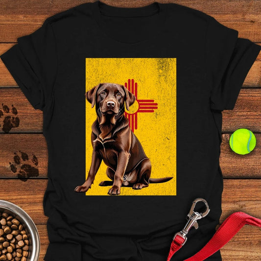 Chocolate Labrador New Mexico Flag T-Shirt Black