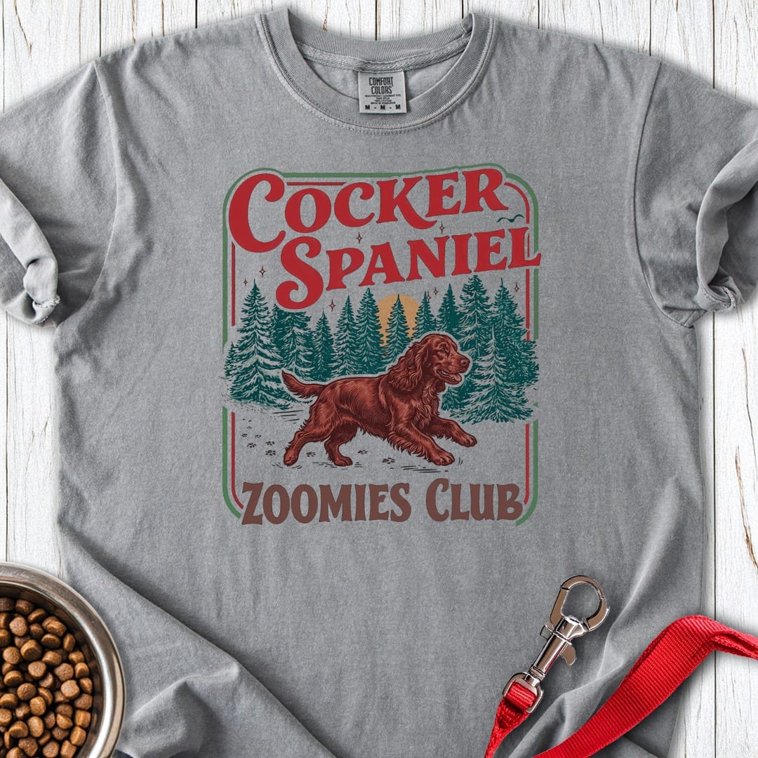 Red Cocker Spaniel Zoomies Club Premium Tee Grey