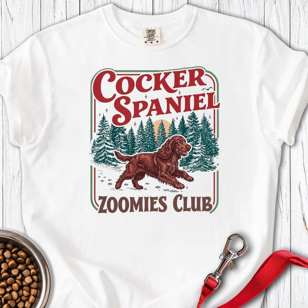 Red Cocker Spaniel Zoomies Club Premium Tee White