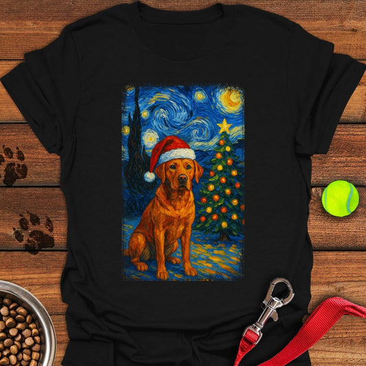 Red Labrador Christmas Van Gogh T-Shirt Black