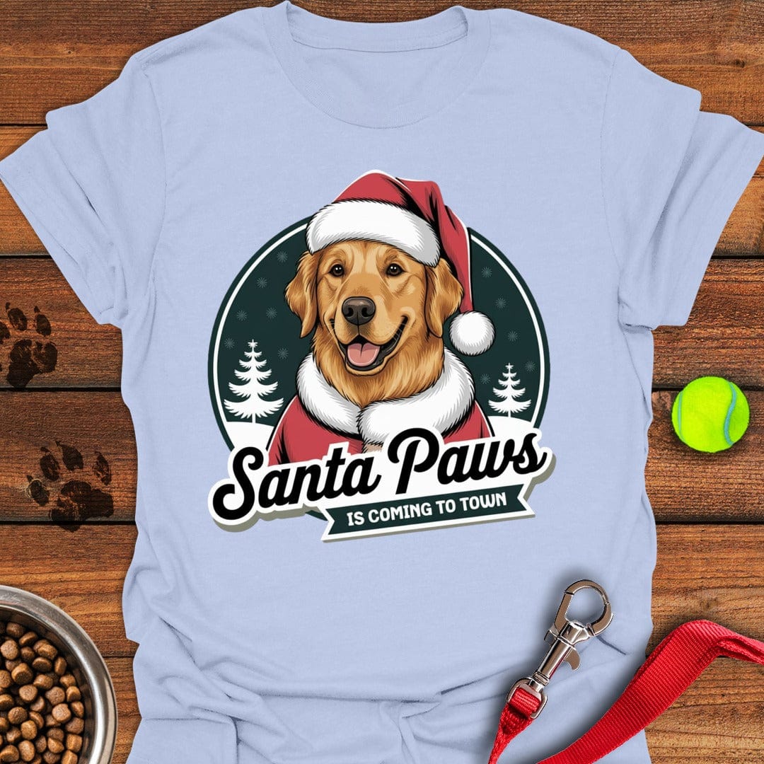 Santa Paws Golden Retriever T-Shirt Light Blue