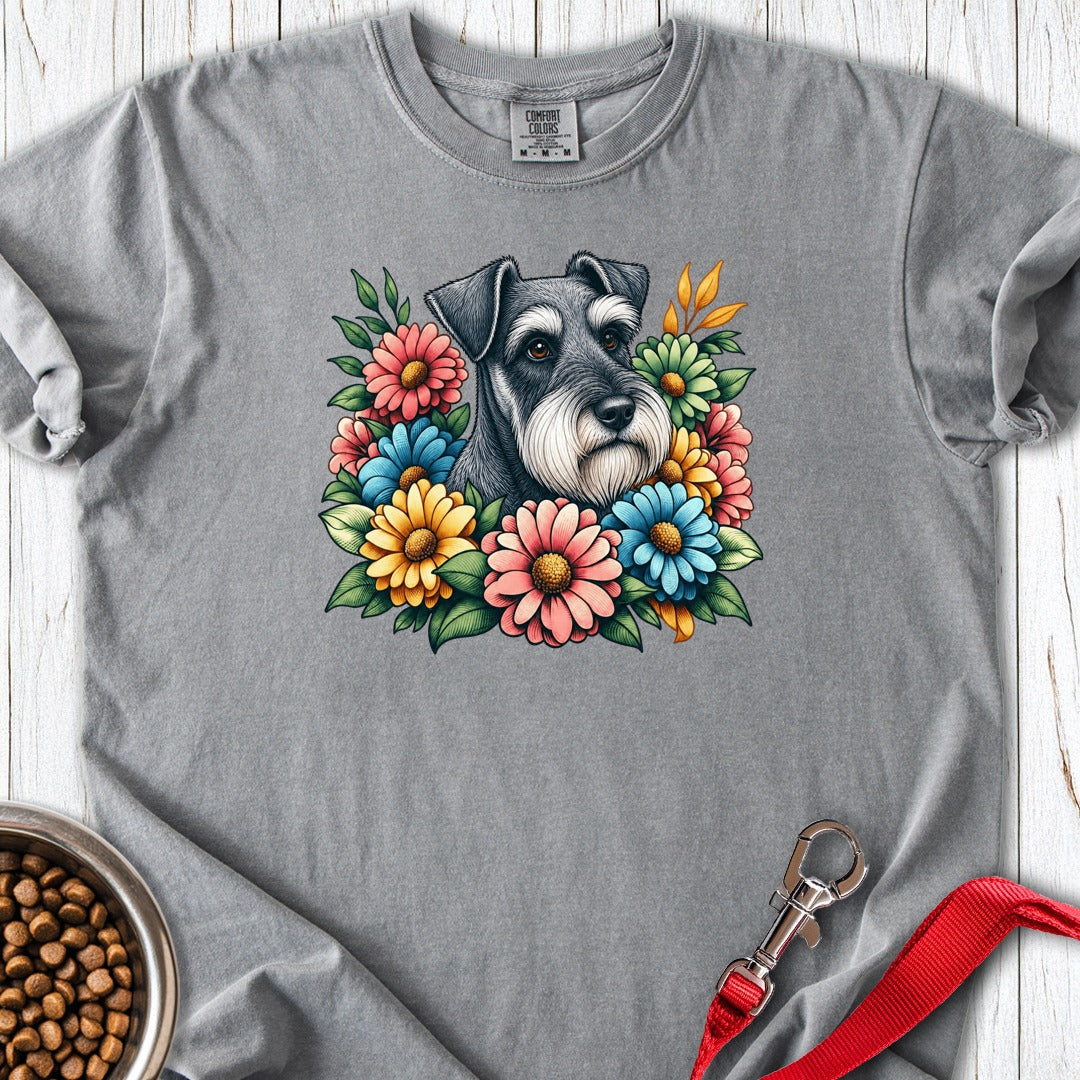 Schnauzer Floral Premium Tee Grey