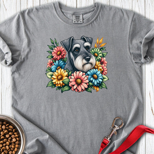 Schnauzer Floral Premium Tee Grey