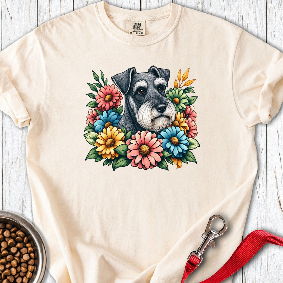 Schnauzer Floral Premium Tee Ivory